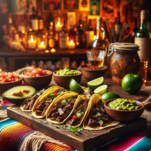 Tradición enrollada: Tacos de carne asada con guacamole y cebolla encurtida