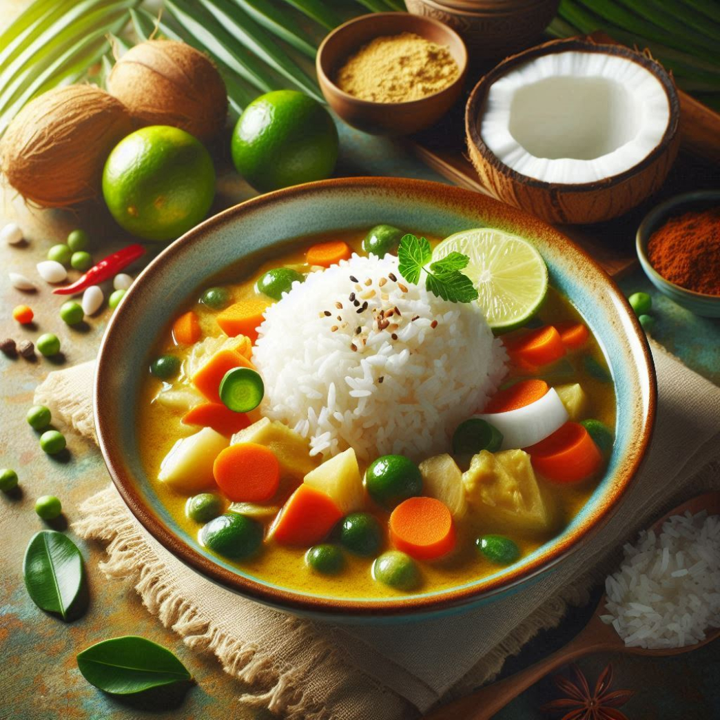 Granos del mundo: Arroz jazmín con curry de coco y vegetales
