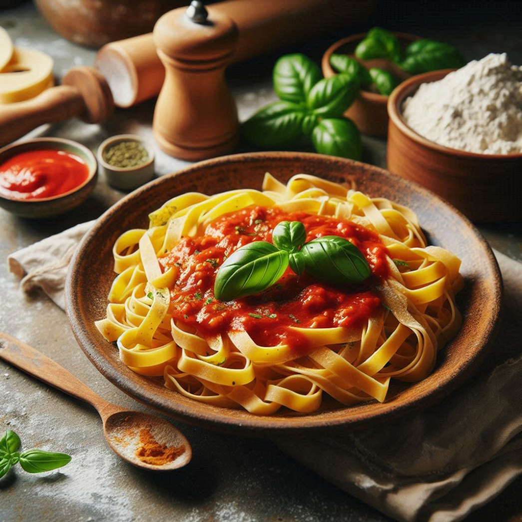 Tradición al dente: Tagliatelle caseros con salsa de tomate y albahaca fresca