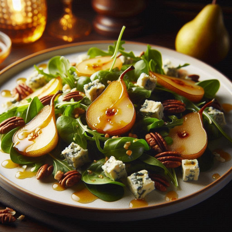 Ensalada de Pera Caramelizada, Queso Azul y Nueces: Un Bocado de Amor