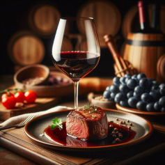 Orgullo sudafricano: Pinotage tinto con notas de mora y cacao acompañado de lomo en reducción de vino