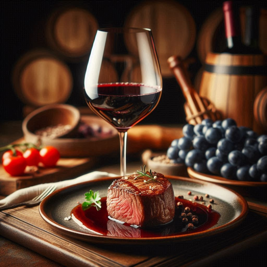 Orgullo sudafricano: Pinotage tinto con notas de mora y cacao acompañado de lomo en reducción de vino