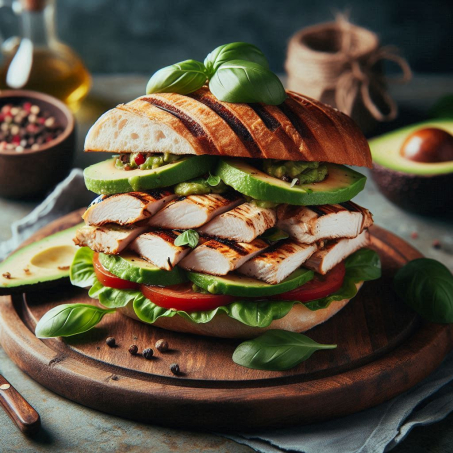 Sándwich de Pollo a la Parrilla con Aguacate y Albahaca
